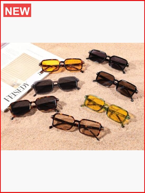 Trendy Rectangle Sunglasses Retro Narrow Thin Slim Square Sun UV400